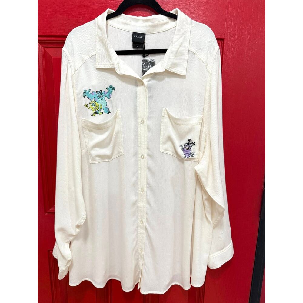 Torrid 4 (4X) Monsters Inc Disney Pixar Button Up Shirt Sulley Mike Embroidery